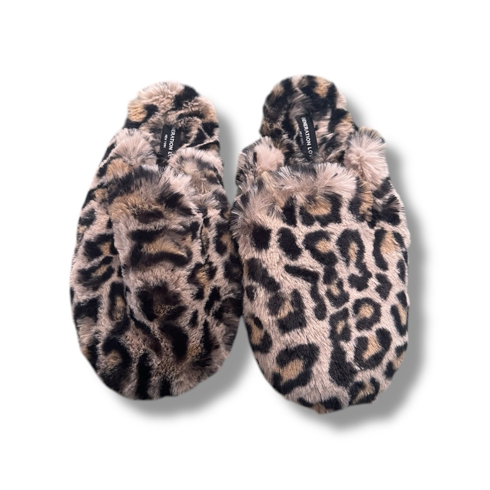 NWT Generation Love Leopard Print Esther Fur Slides